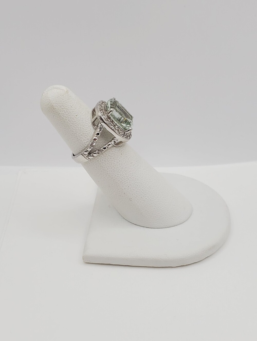 Fancy Cut Prasiolite - Green Amethyst & White Zircon 925 Sterling Silver Ring - Picture 11 of 12